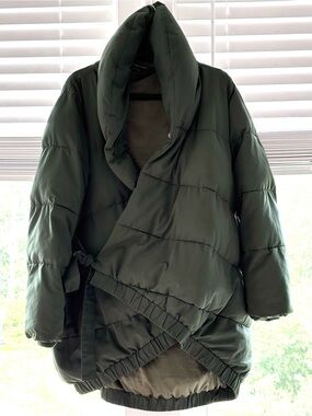 Universal Standard Womens Kanda Olive Green Puffer Wrap Coat